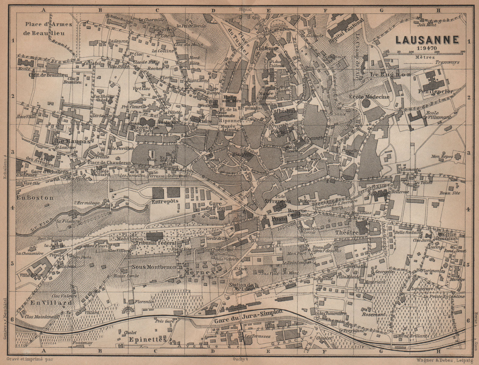 LAUSANNE. town city stadtplan. Switzerland Suisse Schweiz carte karte 1901 map